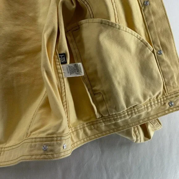 OBEY Denim Trucker Jacket Womens S Graphic Rose Button Front Long Sleeve Yellow - Picture 5 of 13